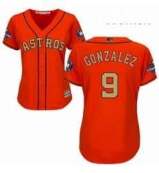 Womens Majestic Houston Astros 9 Marwin Gonzalez Authentic Orange Alternate 2018 Gold Program Cool Base MLB Jersey 