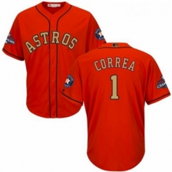 Youth Majestic Houston Astros 1 Carlos Correa Authentic Orange Alternate 2018 Gold Program Cool Base MLB Jersey