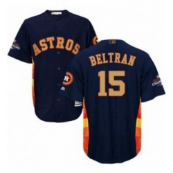 Youth Majestic Houston Astros 15 Carlos Beltran Authentic Navy Blue Alternate 2018 Gold Program Cool Base MLB Jersey