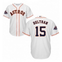 Youth Majestic Houston Astros 15 Carlos Beltran Replica White Home 2017 World Series Champions Cool Base MLB Jersey