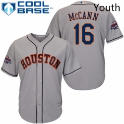 Youth Majestic Houston Astros 16 Brian McCann Authentic Grey Road 2017 World Series Champions Cool Base MLB Jersey