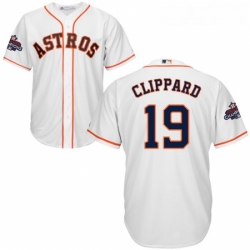 Youth Majestic Houston Astros 19 Tyler Clippard Authentic White Home 2017 World Series Champions Cool Base MLB Jersey 