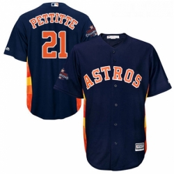 Youth Majestic Houston Astros 21 Andy Pettitte Authentic Navy Blue Alternate 2017 World Series Champions Cool Base MLB Jersey