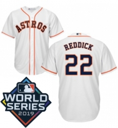 Youth Majestic Houston Astros 22 Josh Reddick White Home Cool Base Sitched 2019 World Series Patch Jersey