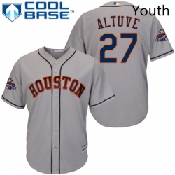 Youth Majestic Houston Astros 27 Jose Altuve Authentic Grey Road 2017 World Series Champions Cool Base MLB Jersey