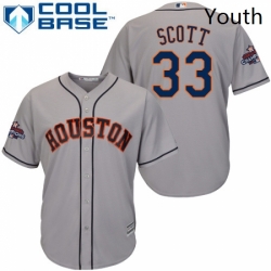 Youth Majestic Houston Astros 33 Mike Scott Replica Grey Road 2017 World Series Champions Cool Base MLB Jersey