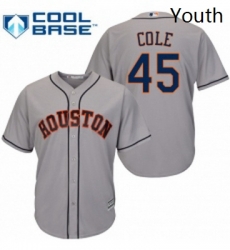 Youth Majestic Houston Astros 45 Gerrit Cole Replica Grey Road Cool Base MLB Jersey 