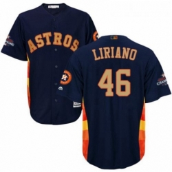 Youth Majestic Houston Astros 46 Francisco Liriano Authentic Navy Blue Alternate 2018 Gold Program Cool Base MLB Jersey 