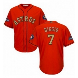 Youth Majestic Houston Astros 7 Craig Biggio Authentic Orange Alternate 2018 Gold Program Cool Base MLB Jersey