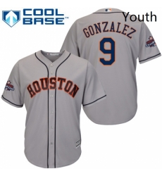 Youth Majestic Houston Astros 9 Marwin Gonzalez Replica Grey Road 2017 World Series Champions Cool Base MLB Jersey 