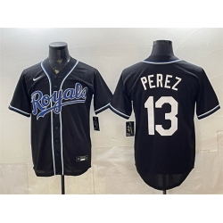 Men Kansas City Royals  13 Salvador Perez Black 2026 Fashion Replica Black Out Stitched Baseball Jersey