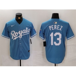 Men Kansas City Royals 13 Salvador Perez Light Blue Cool Base Stitched Jersey