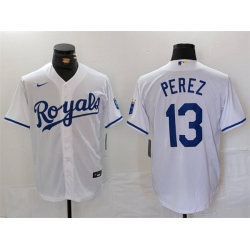 Men Kansas City Royals 13 Salvador Perez White Cool Base Stitched Jersey