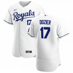 Men Kansas City Royals 17 Hunter Dozier Men Nike White Home 2020 Flex Base Player MLB Jersey