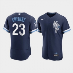 Men Kansas City Royals 23 Zack Greinke 2022 Navy City Connect Flex Base Stitched MLB Jerse