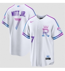 Men Kansas City Royals  7 Bobby Witt Jr  White 2026 City Connect Stadium Stitched Baseball Jersey