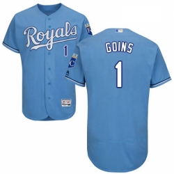 Mens Majestic Kansas City Royals 1 Ryan Goins Light Blue Alternate Flex Base Authentic Collection MLB Jersey