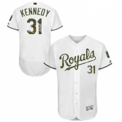 Mens Majestic Kansas City Royals 31 Ian Kennedy Authentic White 2016 Memorial Day Fashion Flex Base Jersey 