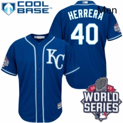 Mens Majestic Kansas City Royals 40 Kelvin Herrera Authentic Blue Alternate 2 Cool Base 2015 World Series Patch MLB Jersey