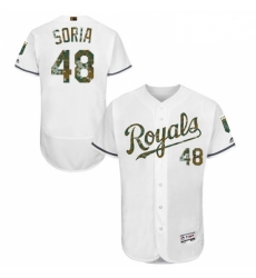 Mens Majestic Kansas City Royals 48 Joakim Soria Authentic White 2016 Memorial Day Fashion Flex Base Jersey