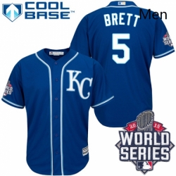 Mens Majestic Kansas City Royals 5 George Brett Authentic Blue Alternate 2 Cool Base 2015 World Series Patch MLB Jersey