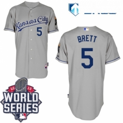 Mens Majestic Kansas City Royals 5 George Brett Authentic Grey Road Cool Base 2015 World Series