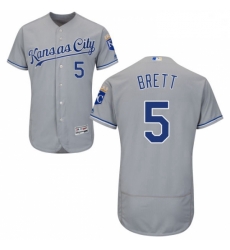 Mens Majestic Kansas City Royals 5 George Brett Grey Road Flex Base Authentic Collection MLB Jersey