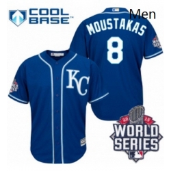 Mens Majestic Kansas City Royals 8 Mike Moustakas Authentic Blue Alternate 2 Cool Base 2015 World Series