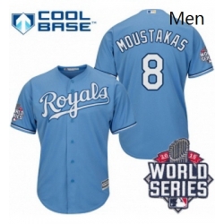 Mens Majestic Kansas City Royals 8 Mike Moustakas Replica Light Blue Alternate 1 Cool Base 2015 World Series