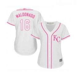 Womens Kansas City Royals 16 Martin Maldonado Replica White Fashion Cool Base Baseball Jersey 