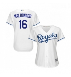 Womens Kansas City Royals 16 Martin Maldonado Replica White Home Cool Base Baseball Jersey 