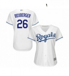 Womens Kansas City Royals 26 Brad Boxberger Replica White Home Cool Base Baseball Jersey 