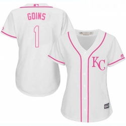 Womens Majestic Kansas City Royals 1 Ryan Goins Authentic White Fashion Cool Base MLB Jersey 