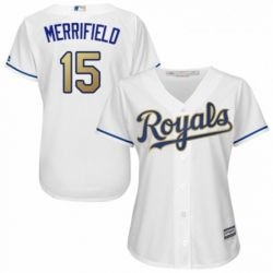 Womens Majestic Kansas City Royals 15 Whit Merrifield Replica White Home Cool Base MLB Jersey 