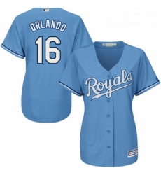 Womens Majestic Kansas City Royals 16 Paulo Orlando Authentic Light Blue Alternate 1 Cool Base MLB Jersey