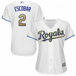 Womens Majestic Kansas City Royals 2 Alcides Escobar Replica White Home Cool Base MLB Jersey