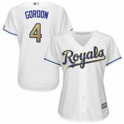 Womens Majestic Kansas City Royals 4 Alex Gordon Authentic White Home Cool Base MLB Jersey