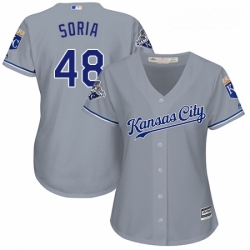 Womens Majestic Kansas City Royals 48 Joakim Soria Replica Grey Road Cool Base MLB Jersey