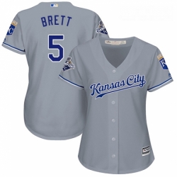 Womens Majestic Kansas City Royals 5 George Brett Authentic Grey Road Cool Base MLB Jersey