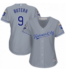 Womens Majestic Kansas City Royals 9 Drew Butera Replica Grey Road Cool Base MLB Jersey 