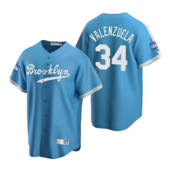 Men Brooklyn Los Angeles Dodgers 34 Fernando Valenzuela Light Blue 2020 World Series Champions Cooperstown Collection Jersey