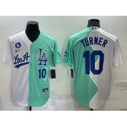 Men Los Angeles Dodgers 10 Justin Turner 2022 All Star White Green Cool Base Baseball Jersey