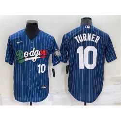 Men Los Angeles Dodgers 10 Justin Turner Navy Mexico Cool Base Stitched Baseball Jersey