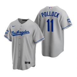 Men Los Angeles Dodgers 11 A J  Pollock Gray 2020 World Series Champions Road Replica Jersey