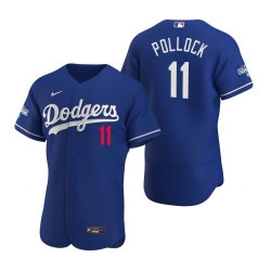 Men Los Angeles Dodgers 11 A J  Pollock Royal 2020 World Series Champions Flex Base Jersey