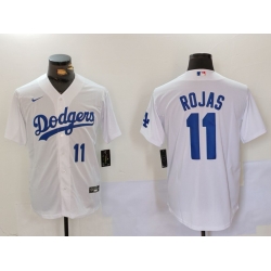 Men Los Angeles Dodgers 11 Miguel Rojas White Cool Base Stitched Baseball Jersey 3