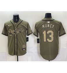 Men Los Angeles Dodgers  13 Max Muncy Olive 2026 Armed Forces Day Stitched Baseball Jersey