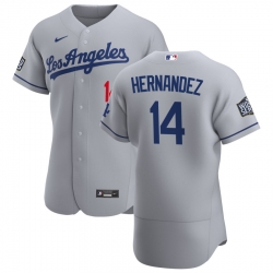 Men Los Angeles Dodgers 14 Enrique Hernandez Men Nike Gray Road 2020 World Series Bound Flex Base Team MLB Jersey