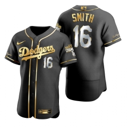 Men Los Angeles Dodgers 16 Will Smith Black 2020 World Series Champions Gold Edition Jersey