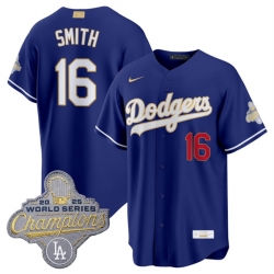 Men Los Angeles Dodgers  16 Will Smith Royal 2026 Alternate Gold Collection Stadium Stitched Baseball Jersey